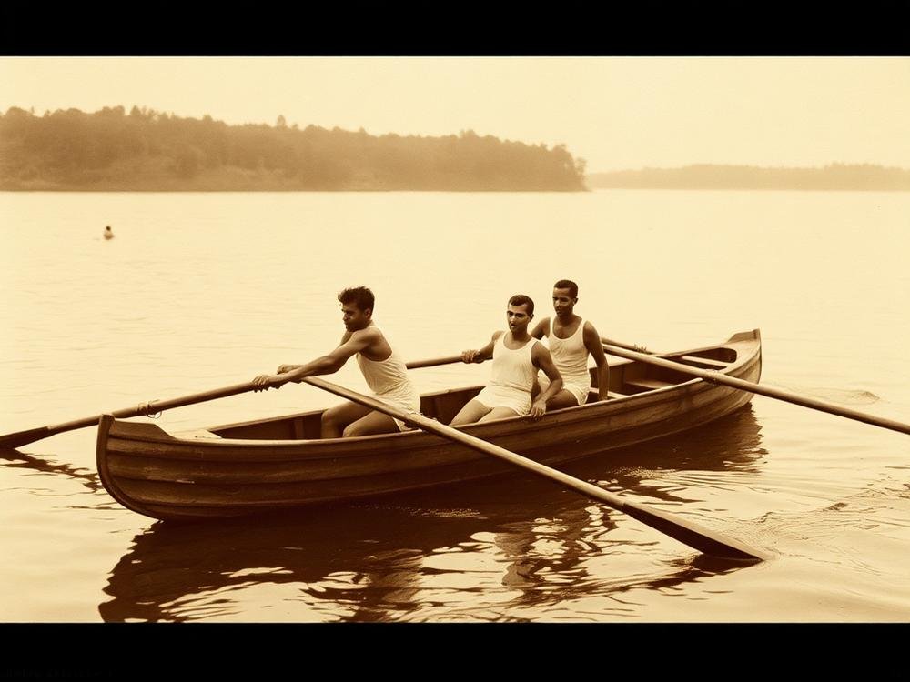 Archival photograph of early Calcutta Rowing Club oarsmen